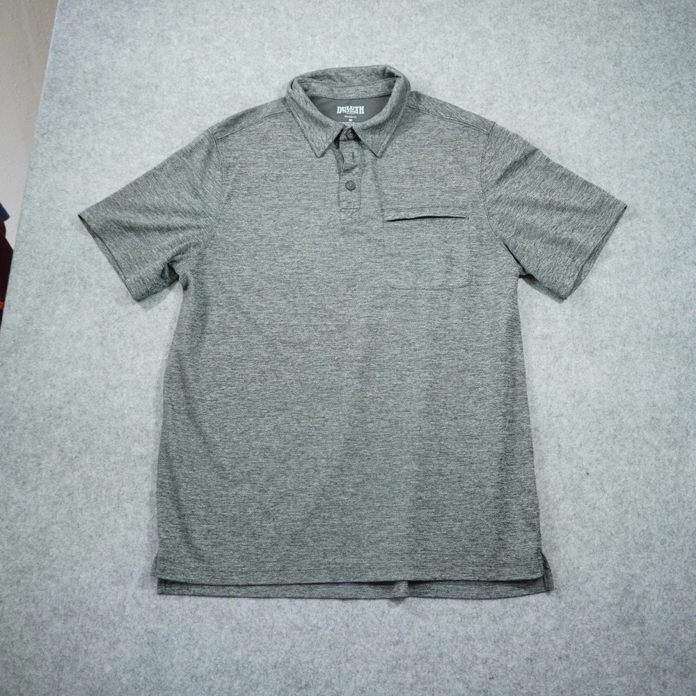 Duluth Trading Co Mens Medium Gray Relaxed Fit Zip Pocket Performance Polo Shirt